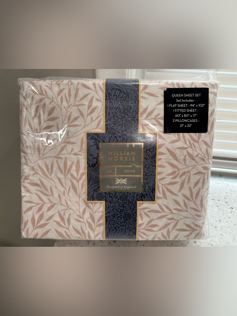 NEW William Morris Queen Sheet Set featuring the iconic “Leaf" print in Plaster